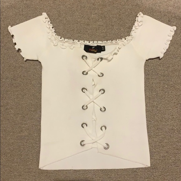 White Lace-Up Crop Top - Picture 1 of 2
